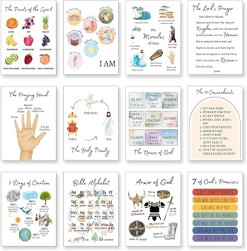 Hosomono Bible Posters for Kids, Sunday School Decorations for Classroom Christian Educational Learning Posters Catholic Poster Homeschool Preschool Classroom Must Haves Wall Decor Supplies