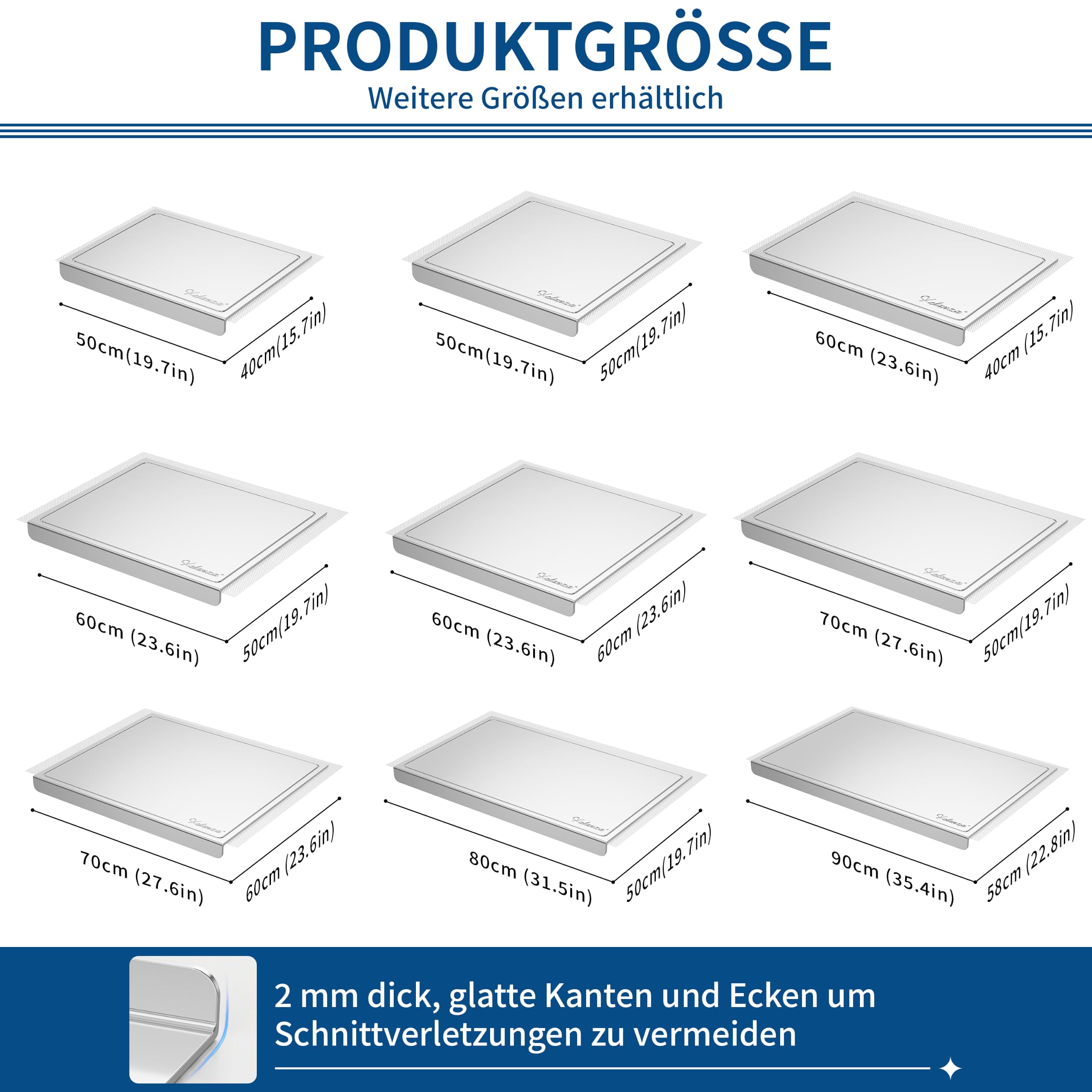 2026 Neue Edelstahl-Schneidebretter für die Küche, Schneidebretter mit Saftrille, Metall-Knetbrett mit Anschlagkante zum Backen, Schneidebrett für die Arbeitsplatte zur Zubereitung (50X50CM)