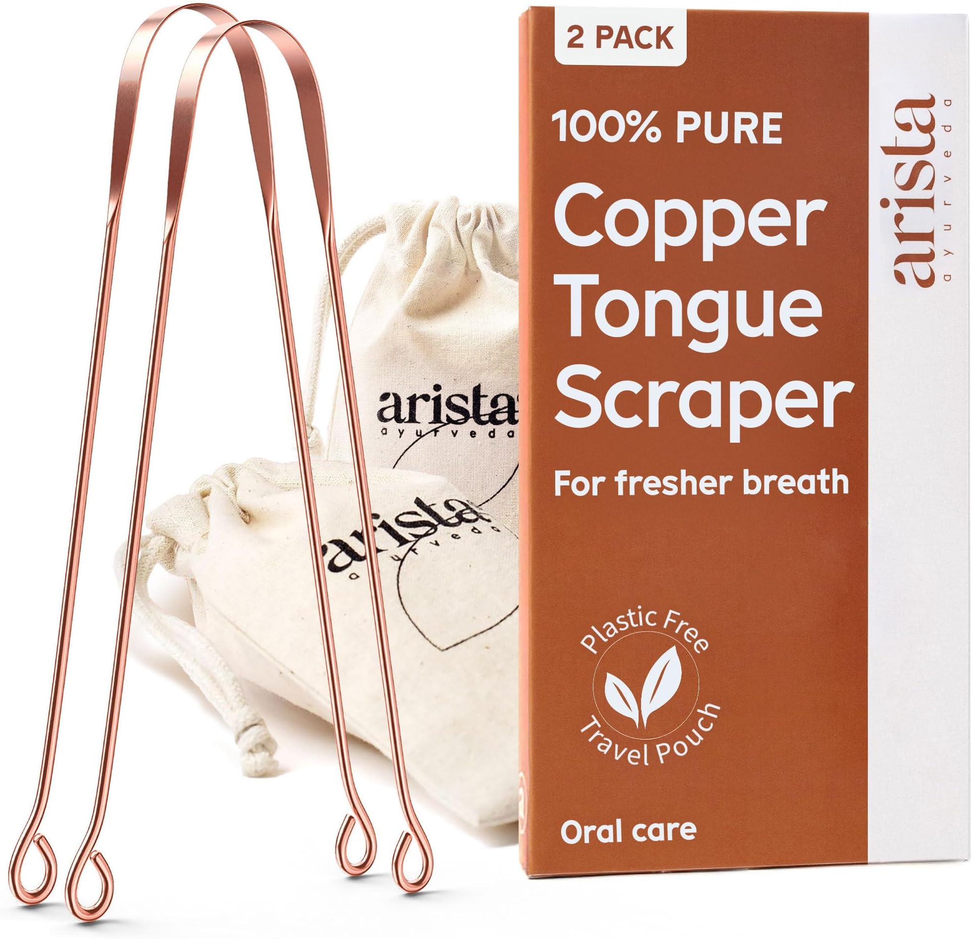 Arista Tongue Scraper 2 Pack, Tongue Cleaners, Copper Tongue Scraper, Ayurveda Products, Bad Breath Treatment for Adults, Copper Tongue Scrapers for Adults, Metal Tongue Scraper