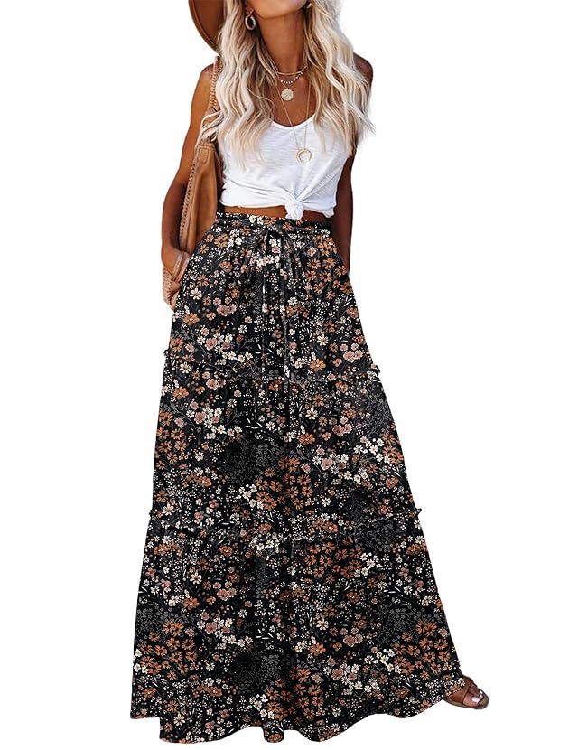 Zeagoo Womens Casual Maxi Skirts for Women 2026 High Waist Boho Skirts Floral Printed Long Flowy Skirt with