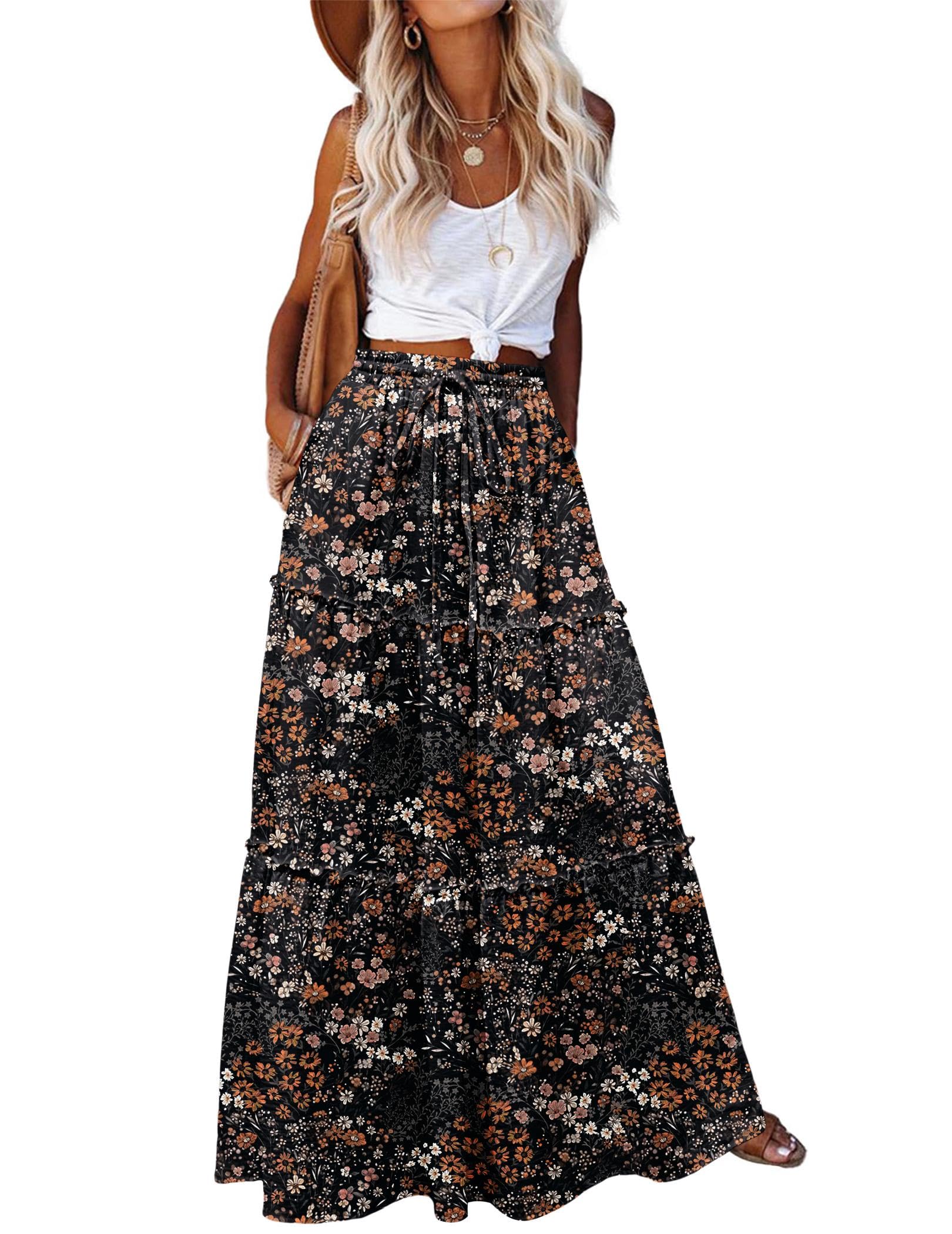 Zeagoo Womens Casual Maxi Skirts for Women 2026 High Waist Boho Skirts Floral Printed Long Flowy Skirt with