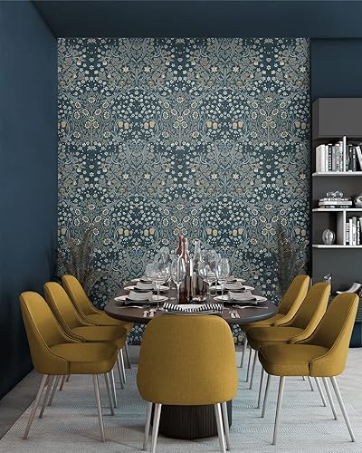 Miniatura 2 de NextWall Victorian Garden - Papel tapiz floral para despegar y pegar azul egeo y piedra cálida