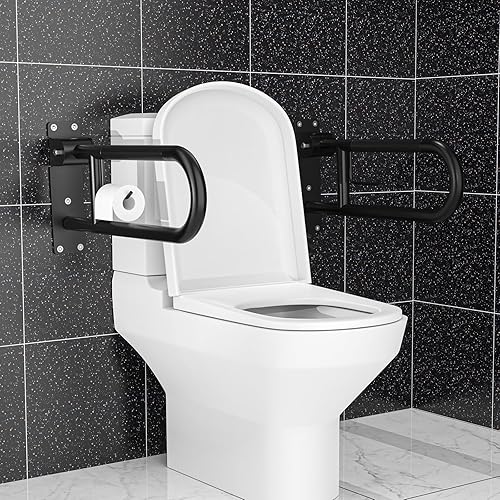 Miniatura 5 de Munzong - Barra de agarre para inodoro de 22.4 pulgadas, color negro, barras de agarre antideslizantes para discapacitados con soporte para papel,