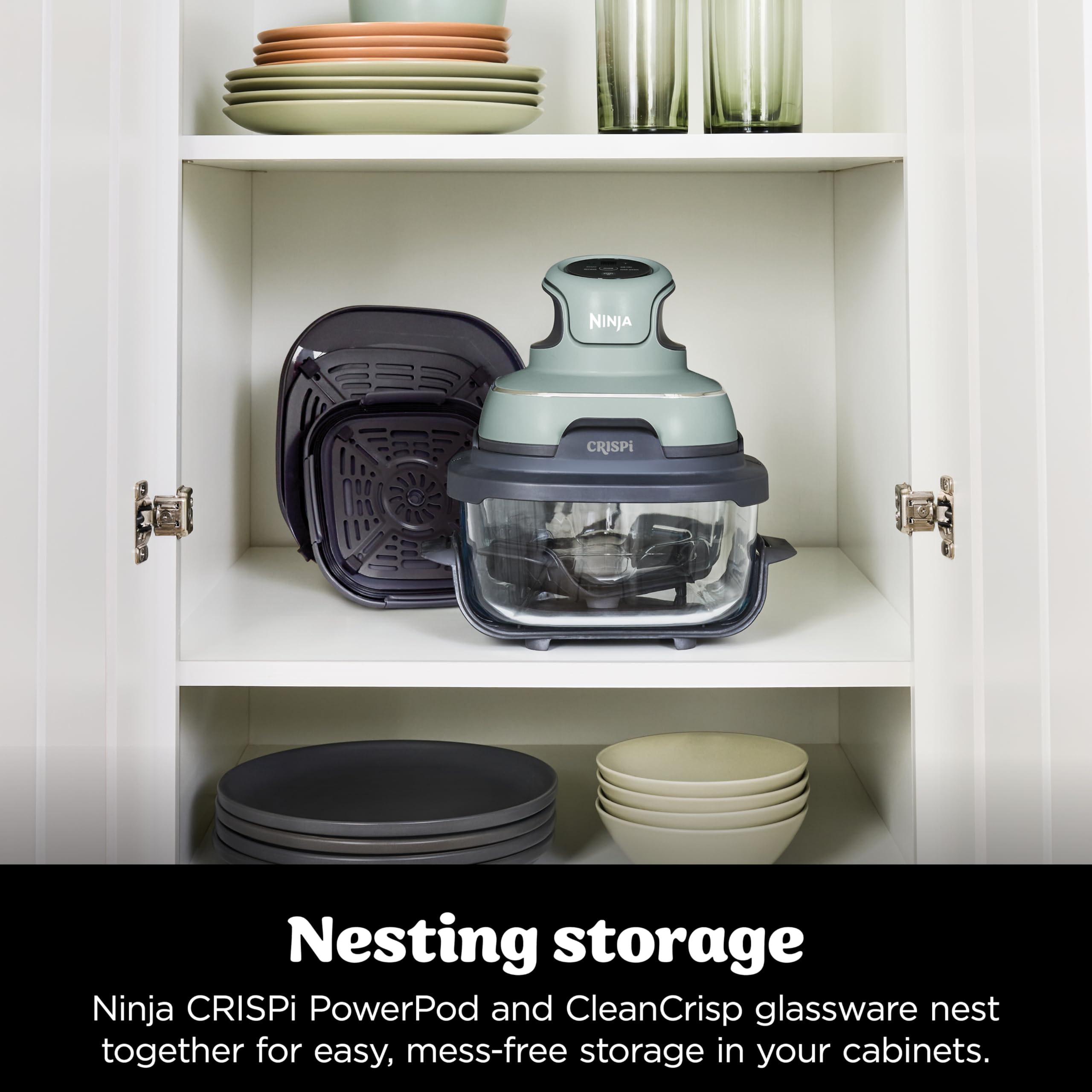 Ninja CRISPi Portable Air Fryer, 3.8L, 4-in-1: Air Fry, Roast, Keep Warm, Recrisp, Space Saving Compact Design, 2x Removable Glass Containers & Lids, 1700W, Sage FN101UKSG — view 14