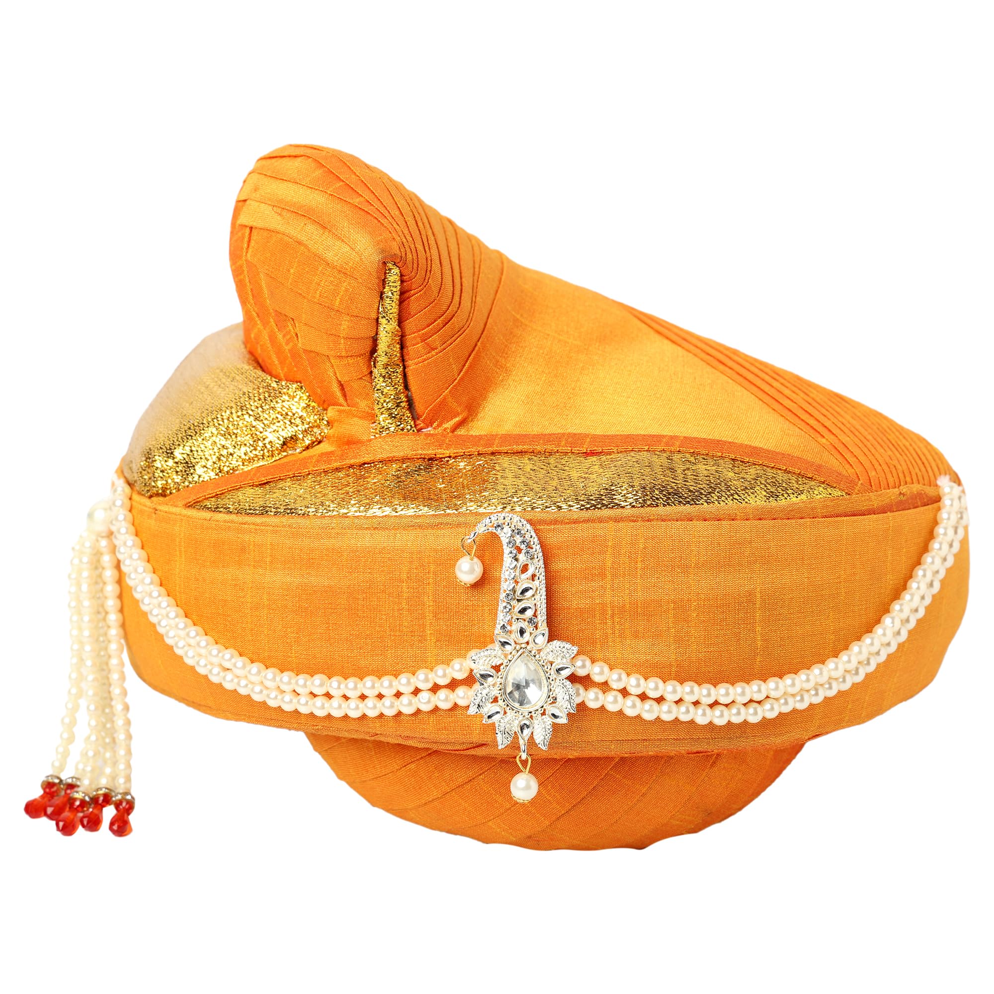 Traditional Handstitch Ready To Wear Mango Colour Peshwai Pagdi (Turban/Safa) For Special Maharashtra Wedding,Traditional Function (23 Inches)-image-41