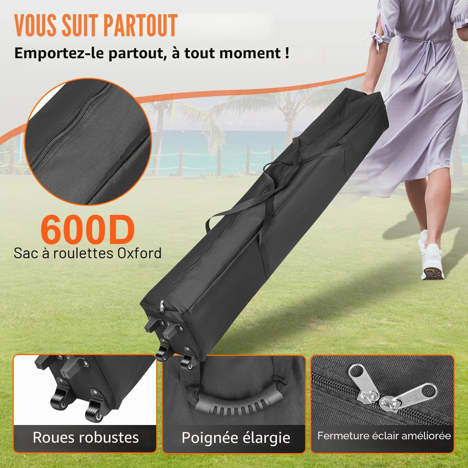 VEVOR Tonnelle Imperméable Tente Pop-up Jardin avec Parois Latérales Pavillon Terrasse Extérieure Abri Pliable Soleil Pluie Neige Résistant aux UV et Sac à roulettes pour Fête Arrière-Cour