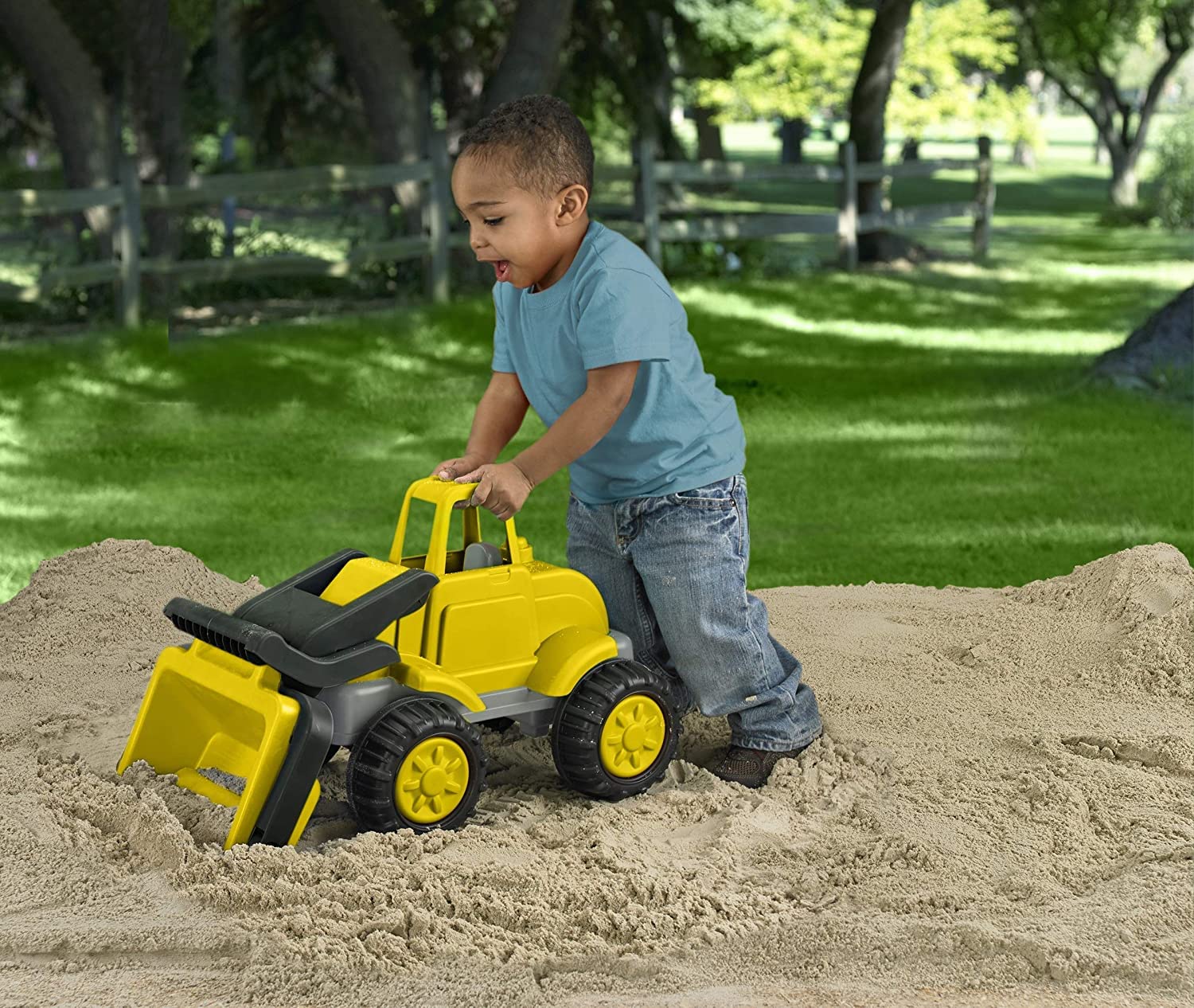 American Plastic Toys Kids?ÇÖ Yellow Gigantic Loader Truck, Tilting Loading Dump Bucket, Knobby Wheels, & Metal Axles Fit for Indoors & Outdoors, Haul Sand, Dirt, or Toys, for Ages 2+, ( blue/ orange)