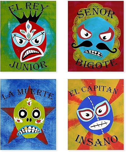 Lucha Libre, colección Luchador, juego de 4 estampados de 05 x 07 pulgadas, decoración de pared para niños, Lucha Libre, decoración de pared,