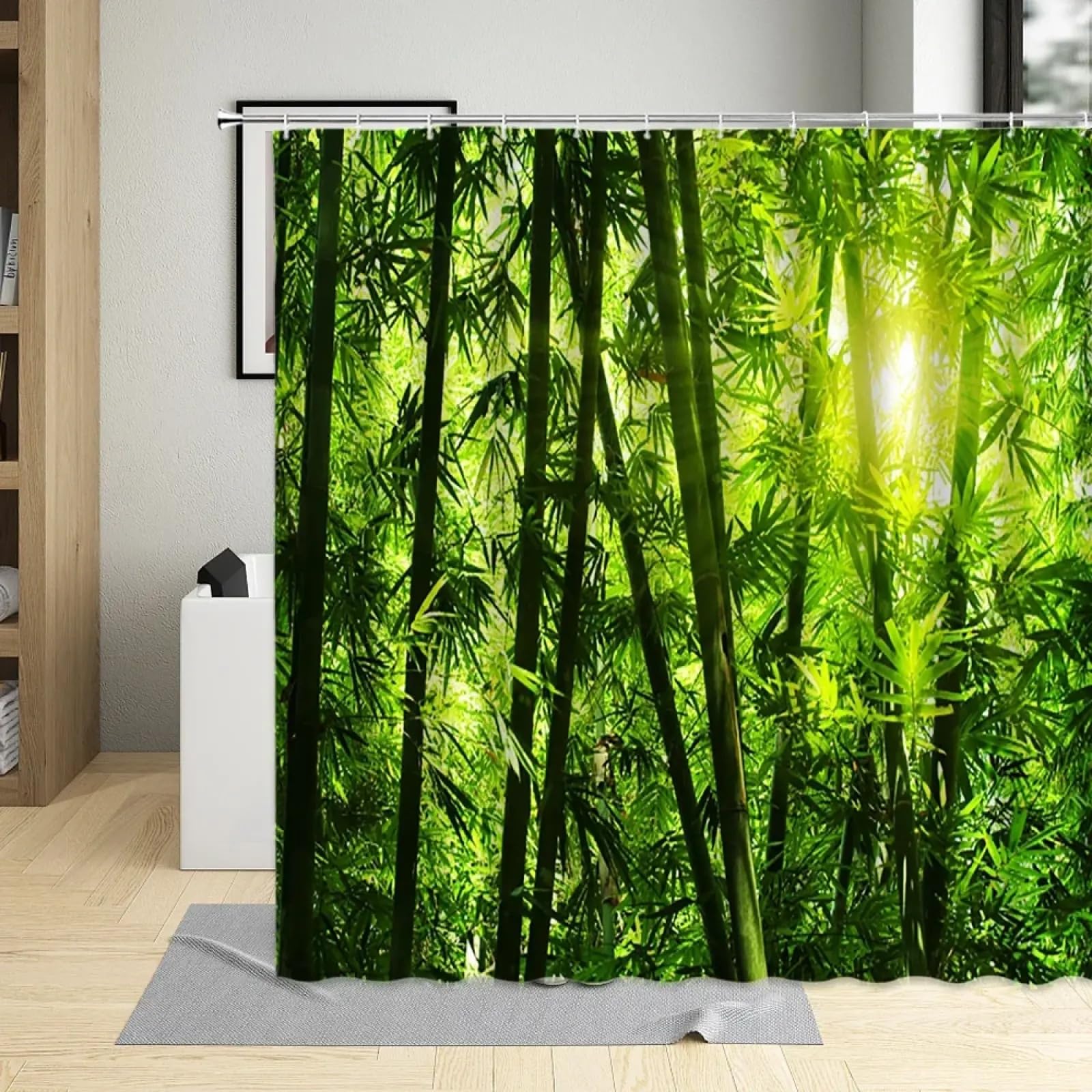 Rideau de douche en bambou de haute qualité imprimé forêt zen 145x213cm