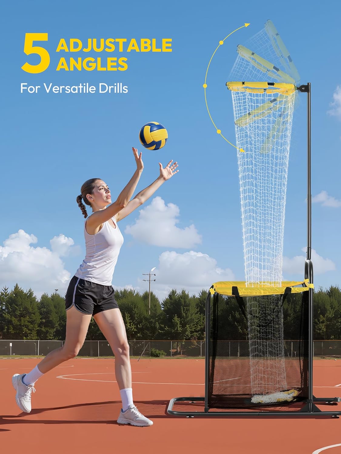 A11N SPORTS Adjustable Volleyball Setter Trainer Net with 5 Angles & Height Settings, Portable Volleyball Training Equipment with 2 Target Modes and Wheels, Perfect for Serving, Spiking, Setting