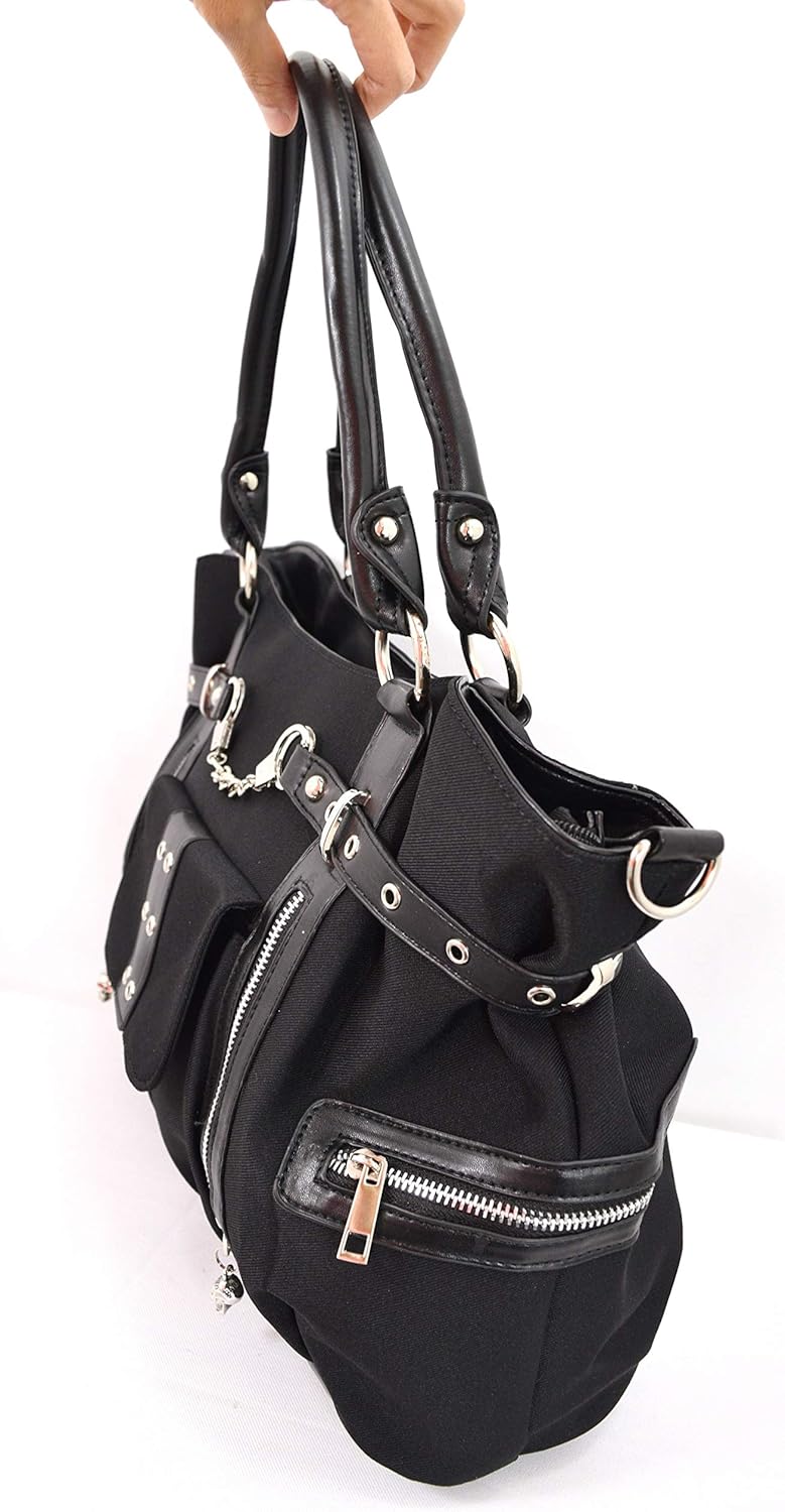 Lost Queen Rise Up Handcuff Goth Punk Rock Black Tote Crossbody Bag Women's 19" Purse - Image 4