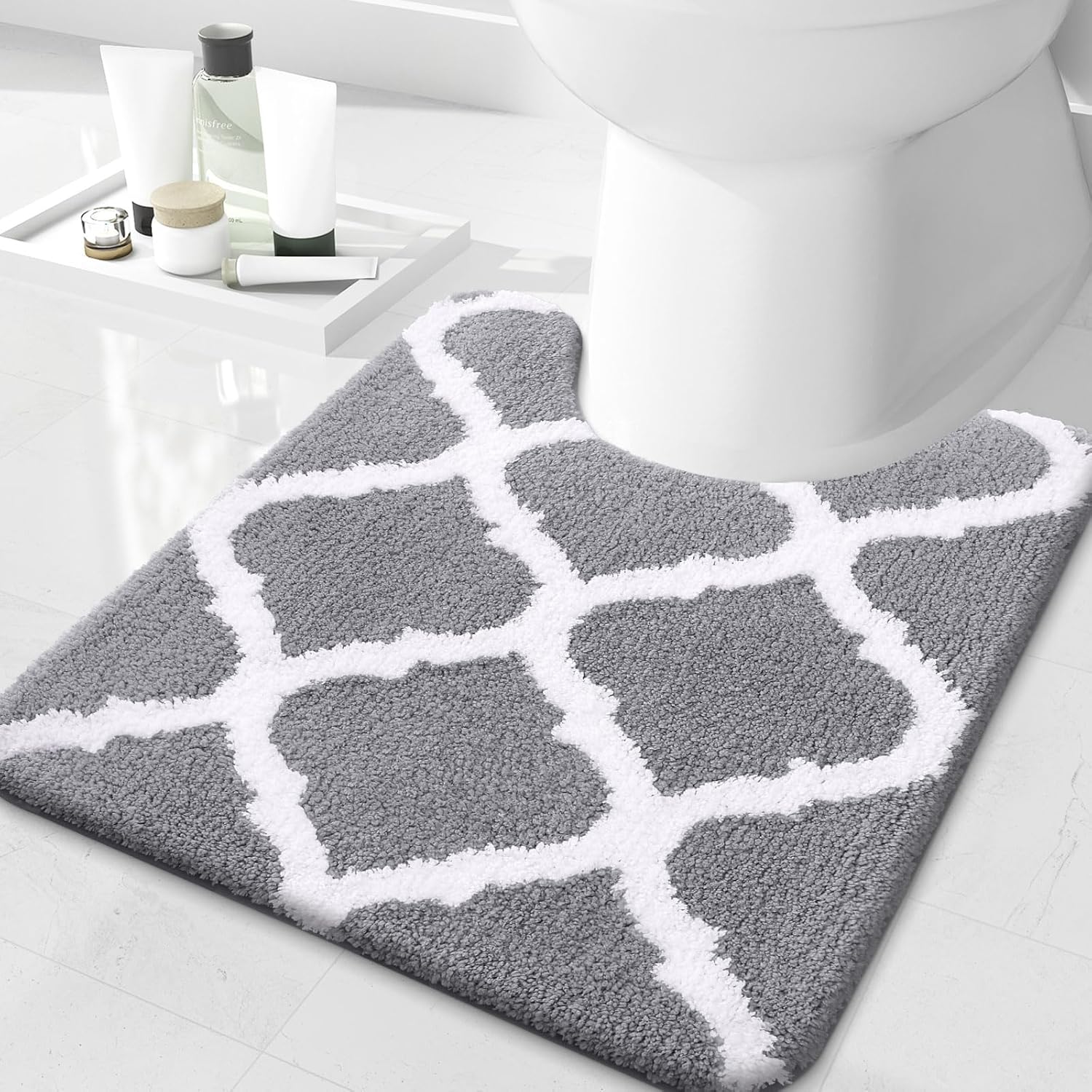 OLANLY Bathroom Rugs 2 Pieces, Microfiber Bath Rugs Size 36x24 and U-Shaped 24x20 in Grey 2 Item Bundle