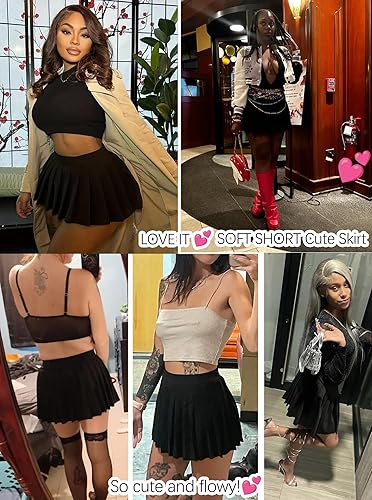 Miniatura 5 de BemorRun Mini falda skater acampanada plisada para mujer, falda sexy para club, falda Y2K, cintura elástica, falda de escuela para niña