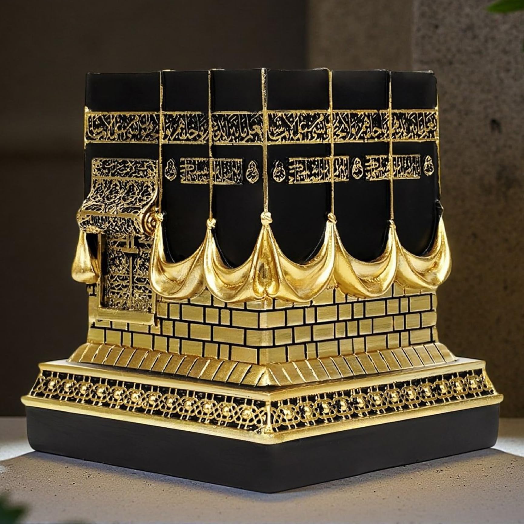 Latemeia Black+Golden Ramadan Decor, 5X4 Spiritual Resin Eid Decorations Kaaba Replica Model Islamic Ornament For Ramadan, Weddings, Housewarming, Gold, Decoración Al Aire Libre