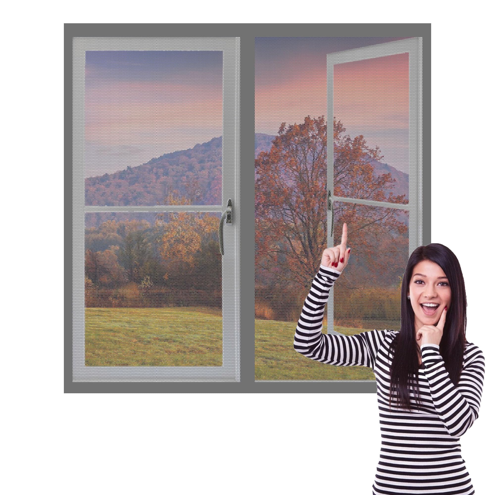 DIY Fly Screen Windows 180 x 170 cm with Selfadhesive Insect Mesh Mosquito Net Window Easy Install for Windows Doors and Patio Screens, Grey