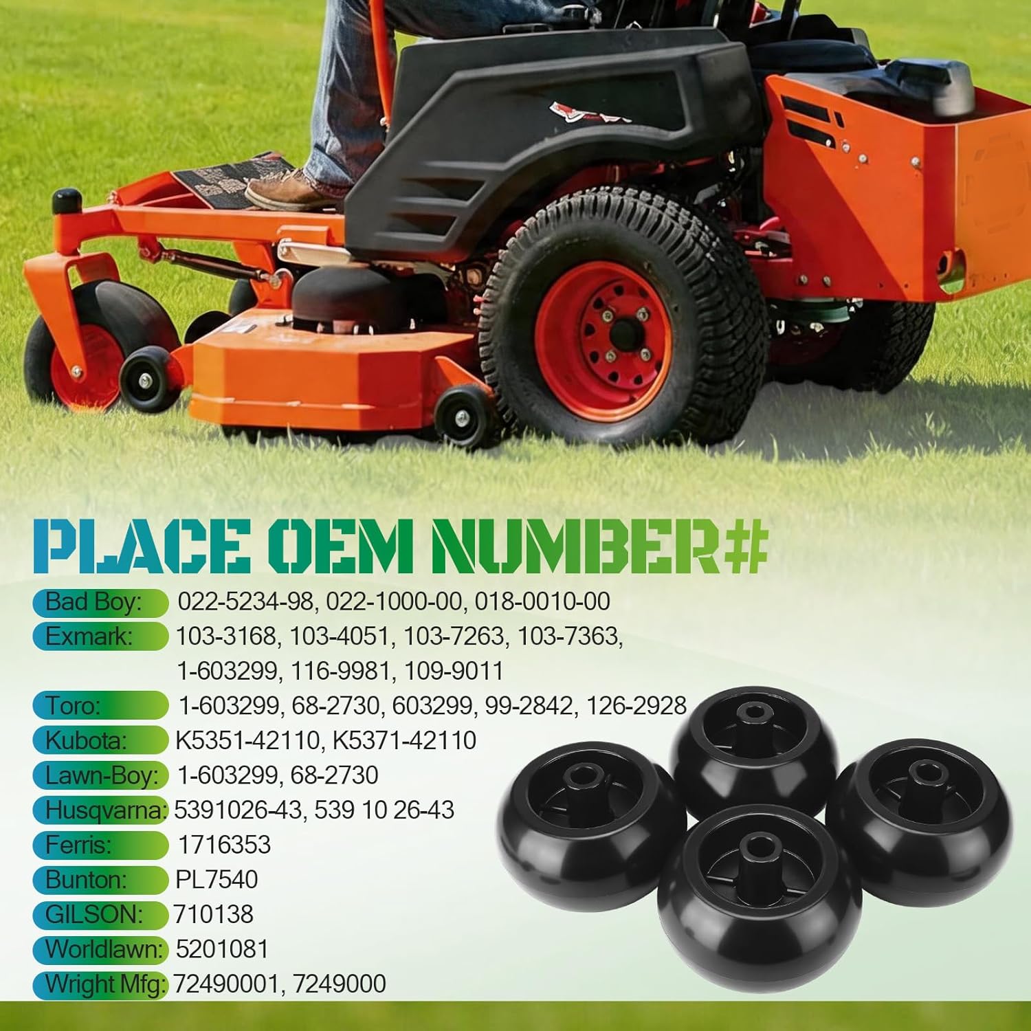 Anti Scalp Deck Wheel Kit Compatible with Bad Boy 022-5234-98 for Toro 1-603299 68-2730 103-4051 103-7263 103-3168 for kubota K5351-42110 parts bad boy mower parts lawn mower wheels 6 Pack