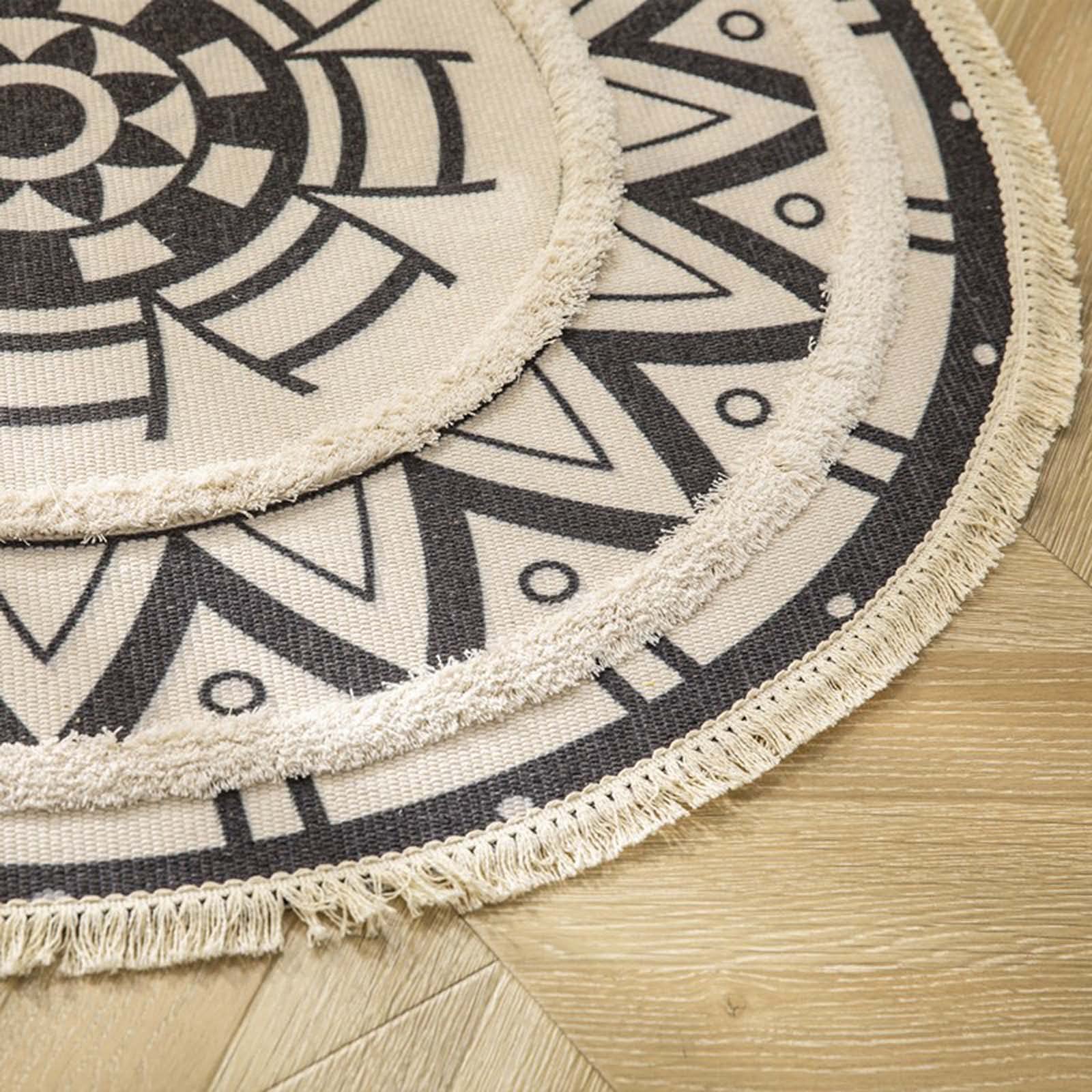 Duże okrągłe dywaniki Czeski dywan Chic Mandala Dywan Drukowany frędzel Bawełniana tkana mata podłogowa do sypialni Salon Można prać w pralce, 90 cm / 35,43 cala needed