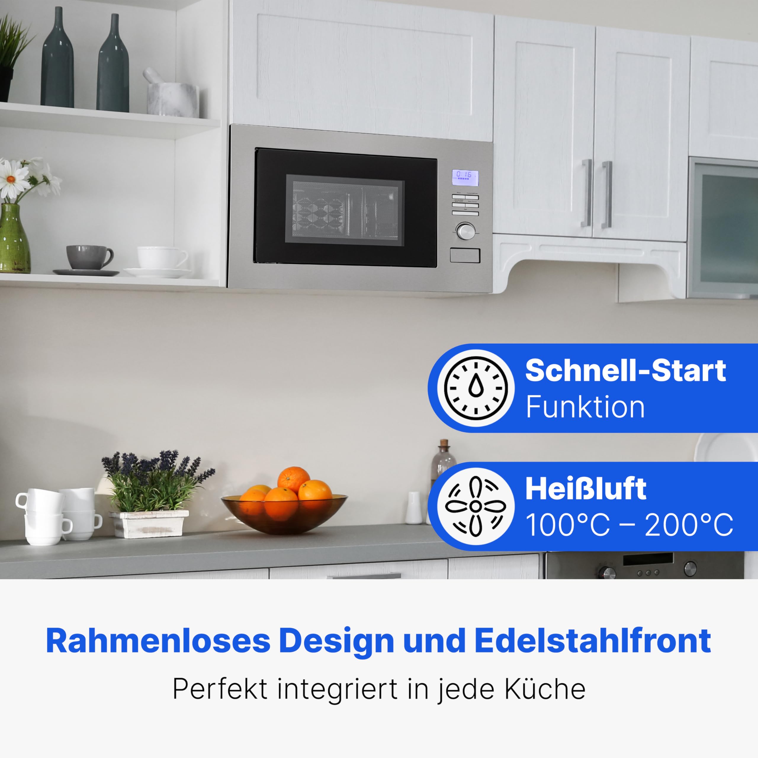Bomann MWG 3001 H EB inox Einbaumikrowelle 60cm 900W 1300W Grill 2300W Heißluft 25L
