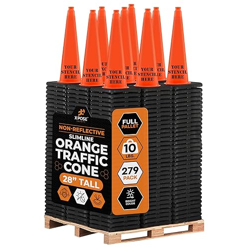 Miniatura 93 de Xpose Safety Cono de tráfico verde lima de 28 pulgadas, paquete de 4, cono de seguridad de PVC de alta calidad para estacionamiento, precaución