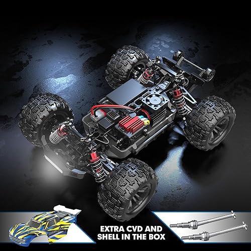 Miniatura 5 de HYPER GO H16BM - Autos RC rápidos sin escobillas de 42 Mph para adultos, 116 Hobby Off-Road RC Camión, auto de control remoto RTR (2 x 2S Lipo y 1