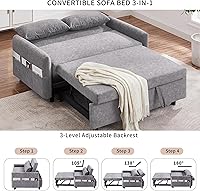 Vista 3 de Merax Sofá cama extraíble de 55.1 pulgadas con respaldo ajustable, bolsillos de almacenamiento, 2 almohadas suaves para sala de estar, oficina