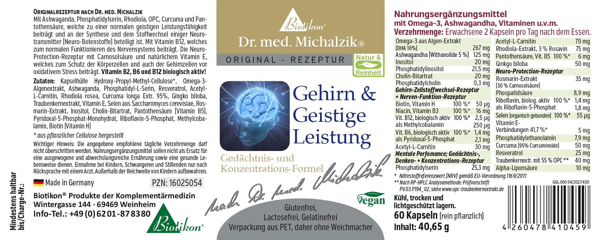 Gehirn & Geistige Leistung nach Dr. Michalzik, 267 mg Omega 3, 60 Kapseln