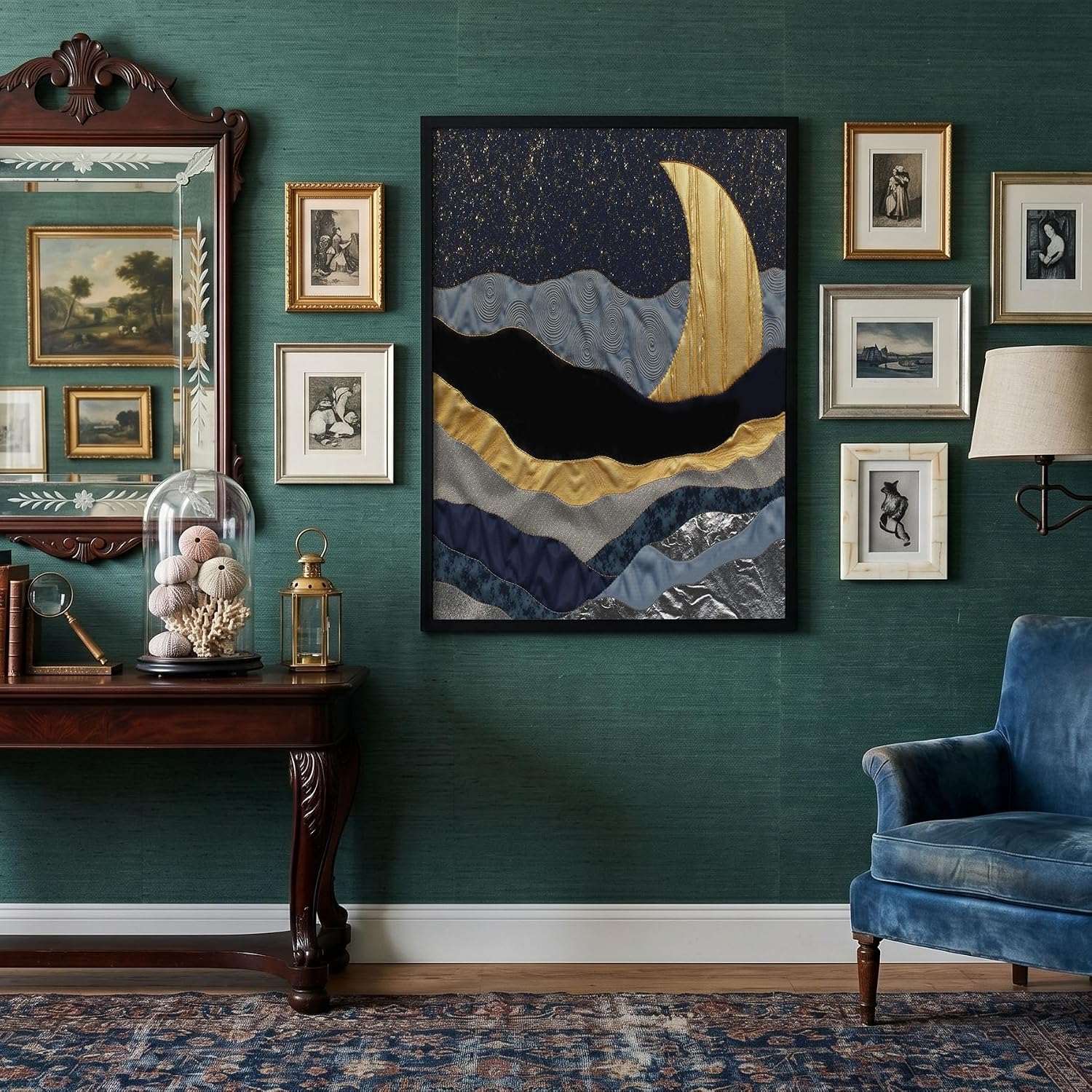 3D Mountain And Moon Collage Unframed Wall Art Black Canvas Posters 12X16 Inch Modern Landscape Textures Prints Modern Aesthetic Painting For Living Room Bedroom Office Teens Room Decor Gifts