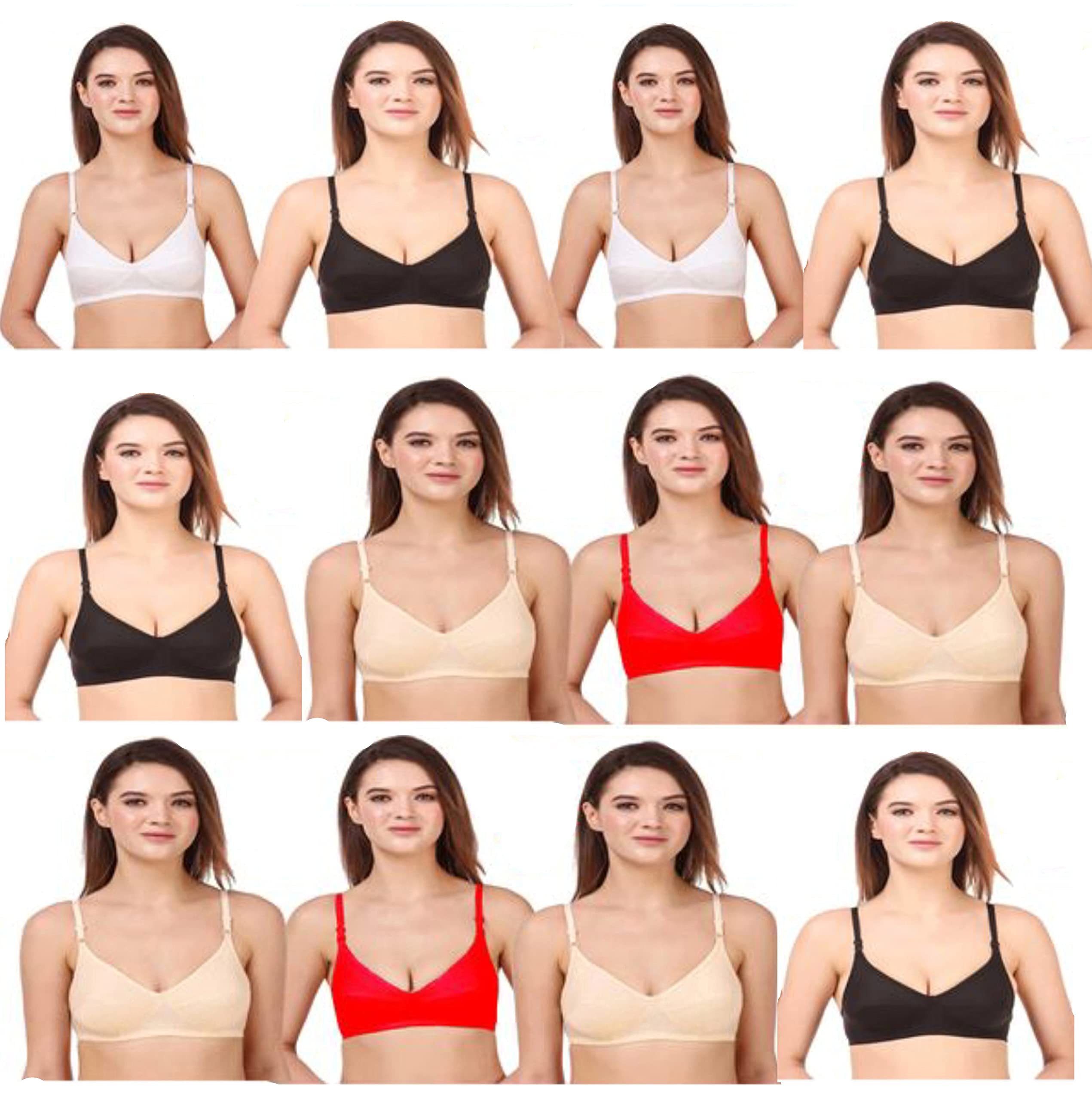 Women & Girls Daily Use Non Padded Wirefree Full Coverage Everyday Bra Pack of 12 Cotton Polyester