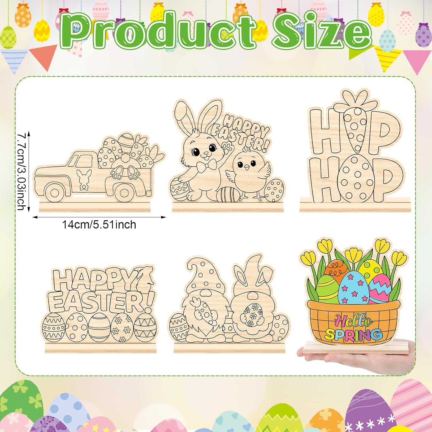 Yuntau 24 Pcs Color Your Own Easter Crafts Bunny Egg DIY Wooden Tabletop Signs Happy Easter Craft Kits Centerpiece Art Signs Table Decorations for Spring Home Activities Gifts Party Favors