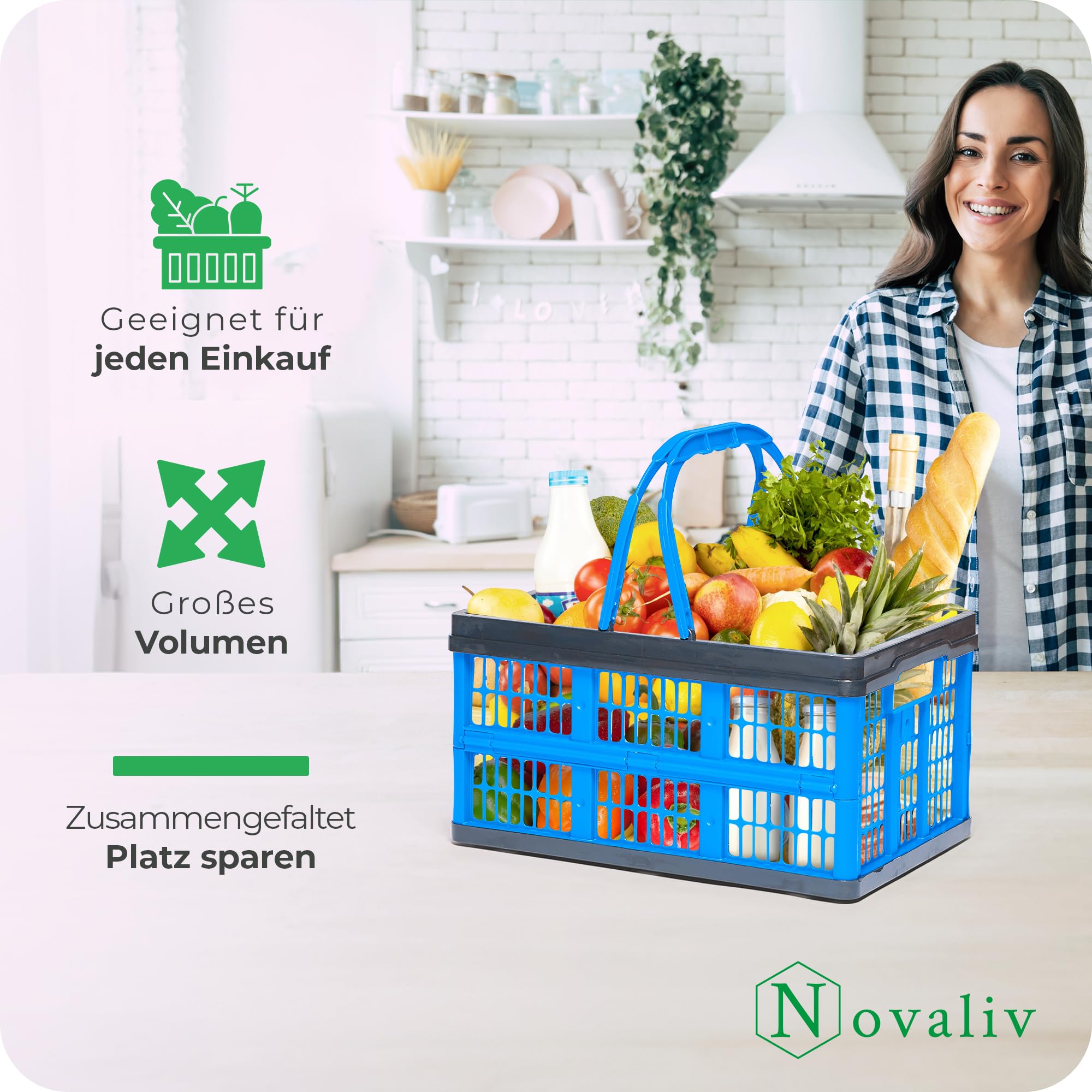 Novaliv Klappbox Blau 8er Set - 16L Faltkorb mit Henkeln - Vielseitiger Einkaufskorb - Praktische Aufbewahrungsbox