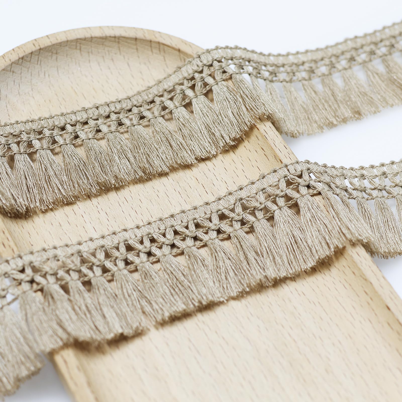 Yalulu 10 Yards x 1.57in Cotton Tassel Fringe Trim Lace Ribbons Fibre Fringe for Clothes Curtain Sewing Crafts (Khaki)