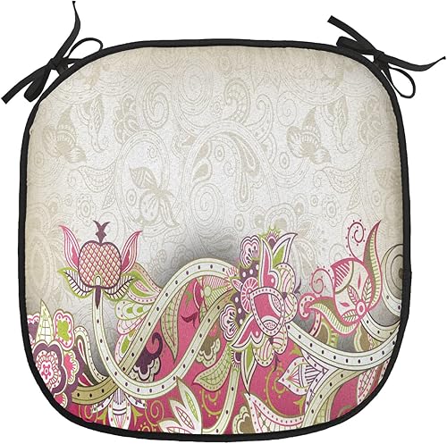 Miniatura 47 de Lunarable Cojín retro para silla, dibujo de chica a la moda en tierra primavera campo margaritas arte, acolchado de asiento para cocina y patio con