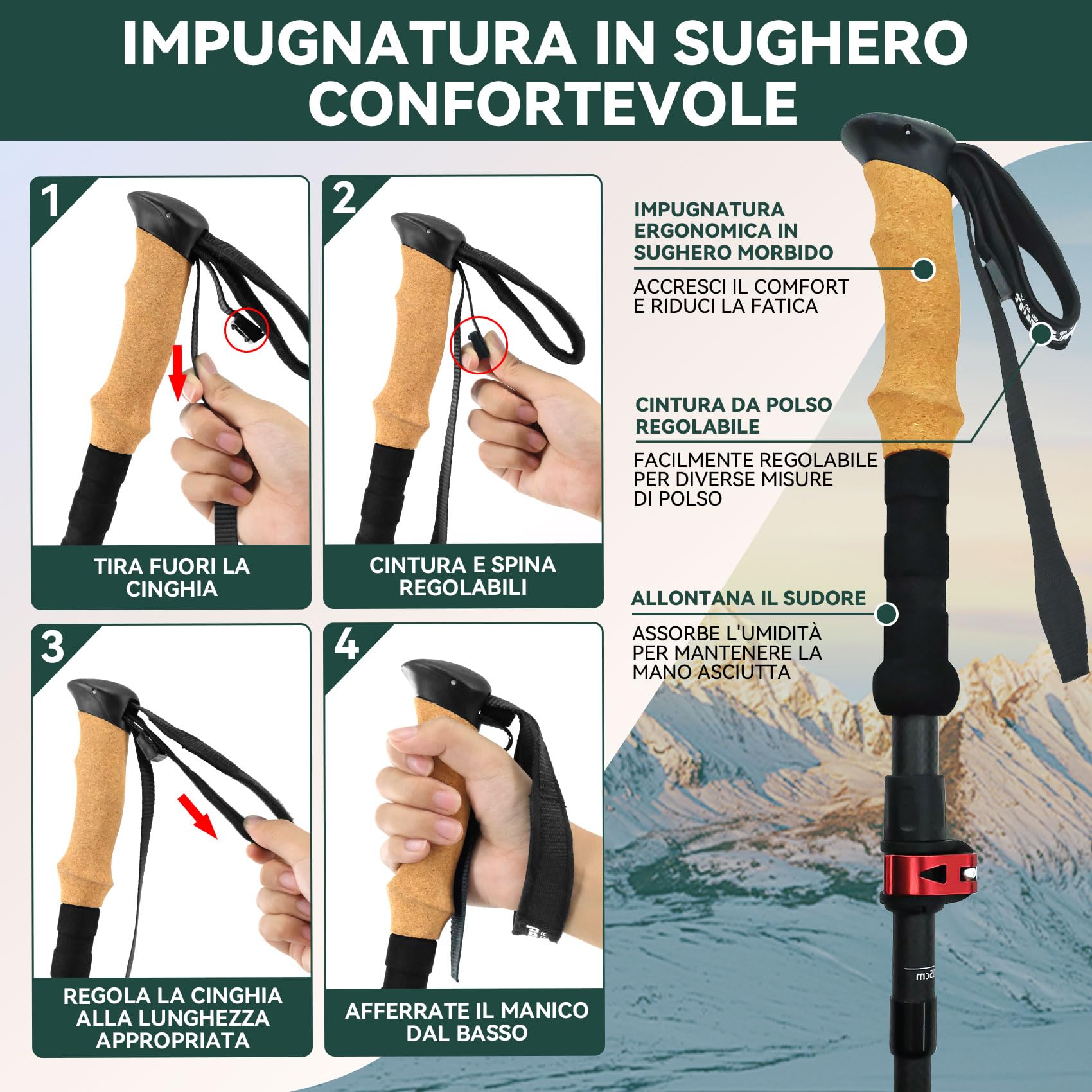 UnderwoodAggregator Bastoncini da Trekking in Fibra di Carbonio - 2 Bastoncini Regolabili e Leggeri per Uomo e Donna, Bastoni da Camminata Pieghevoli con Blocco Rapido, Compatti per Escursionismo