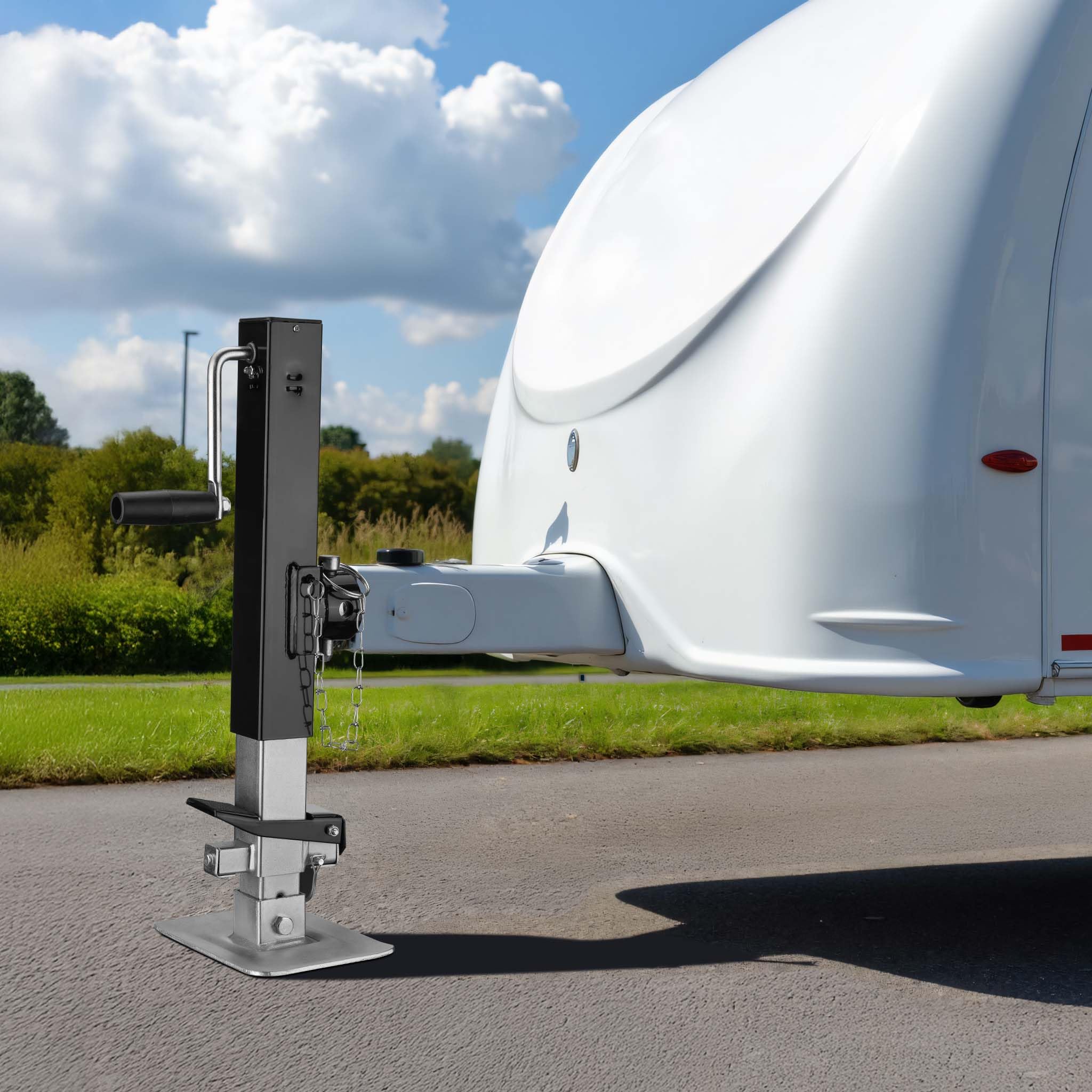 Wiltec Pata de apoyo para remolques y caravanas capacidad 900 kg con manivela lateral altura ajustable y soporte de tubo