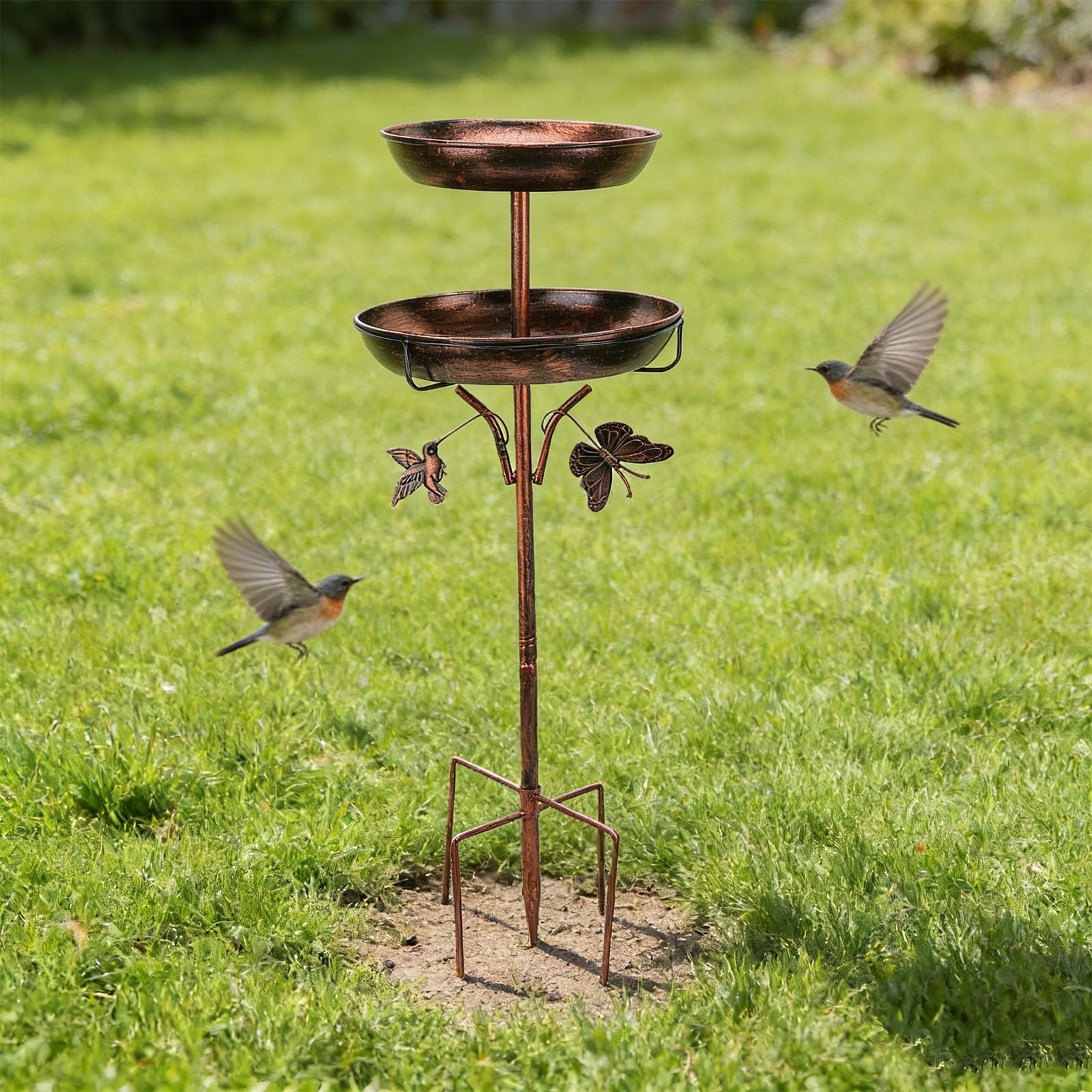 Support de Bol d'alimentation en Métal pour Bain d'oiseaux, pour Décoration de Jardin, Cour, Patio, Base Robuste à Cinq Griffes, Conception Polyvalente à Double Couche, env. 1610.00g