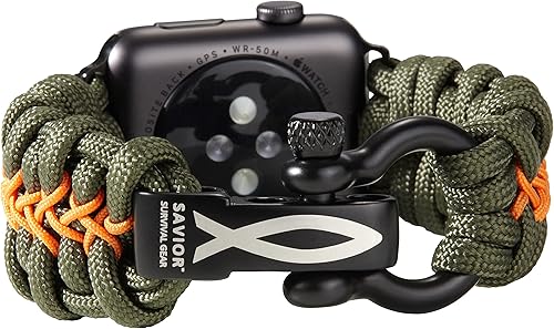 Savior Survival Gear - Correa de repuesto para Apple Watch de 1.6542 mm, hecha de 550 cuerda de paracaídas con grillete ajustable de acero