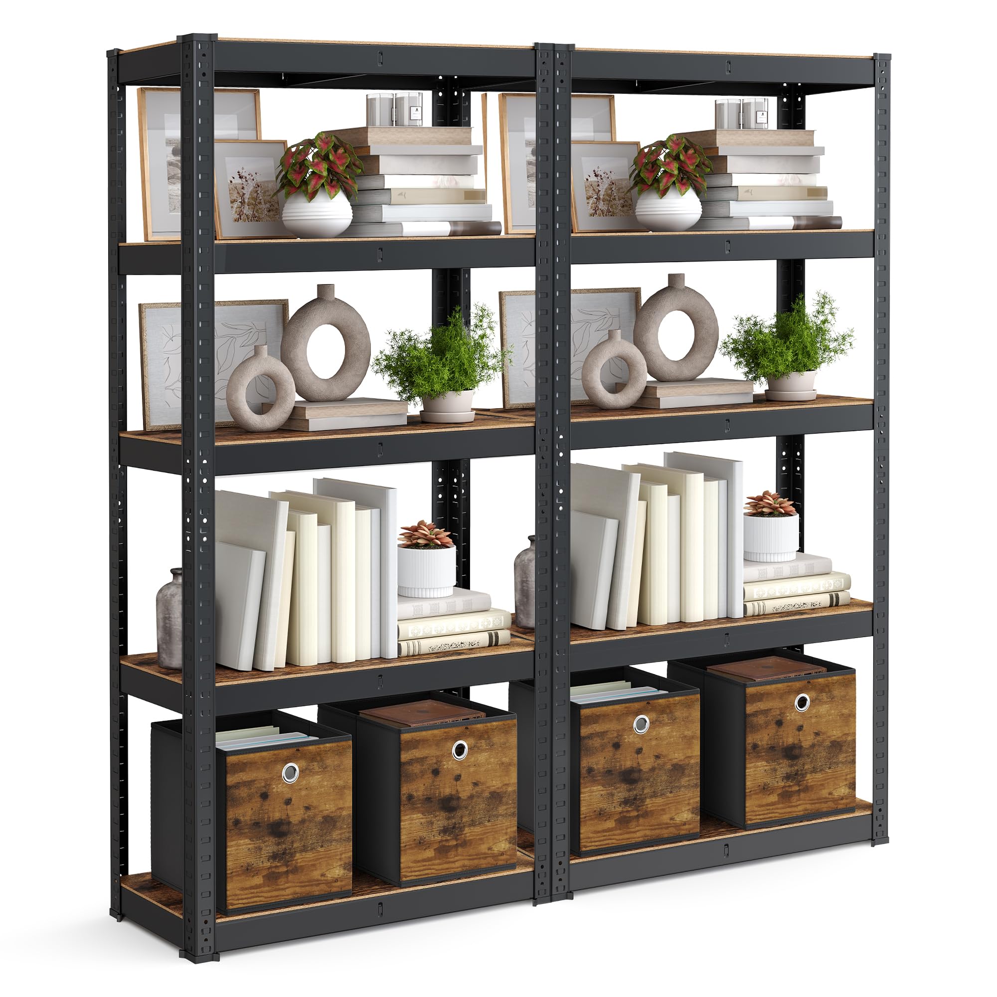 SONGMICS Set of 2 Shelving Units, 30 x 75 x 150 cm, 650 kg Load Capacity (130 kg per Shelf), Industrial, Adjustable Storage Shelves, for Living Room, Kitchen, Garage, Rustic Brown and Black GLR030B02 — image 1