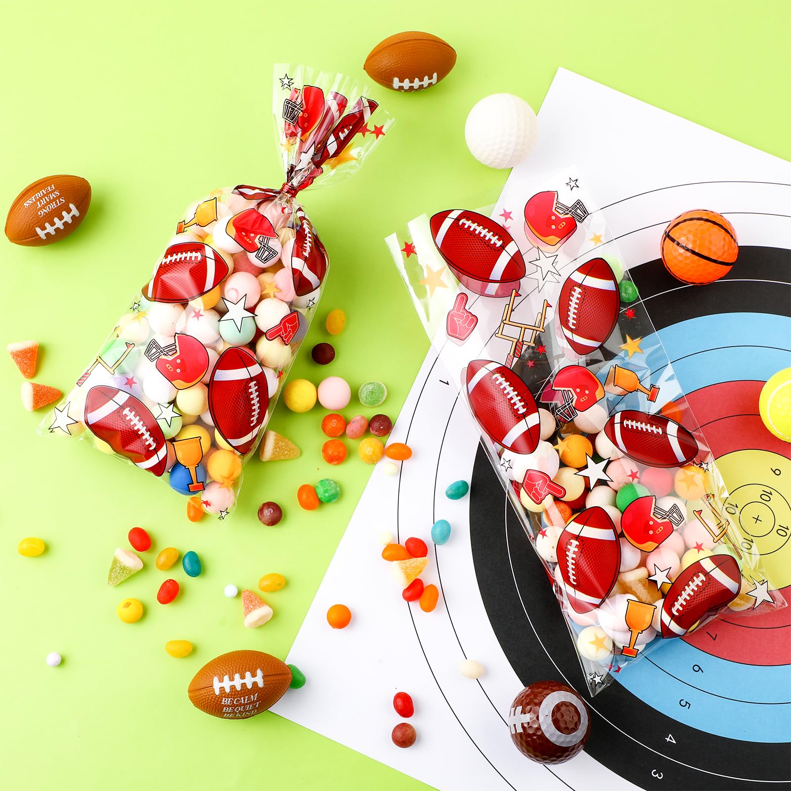 100 Baseball-Party-Goodie-Taschen + 150 Rote Twist-Bänder – 12,5 X 27,5 Cm, Aus OPP, Für Süßigkeiten & Snacks