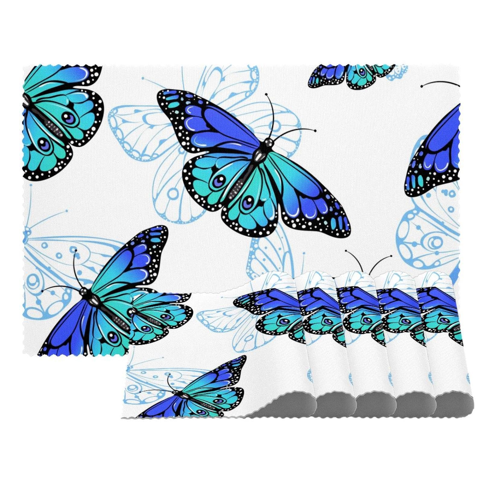 Set de table papillon bleu et vert en lot de 6, format 30x45 cm antidérapant