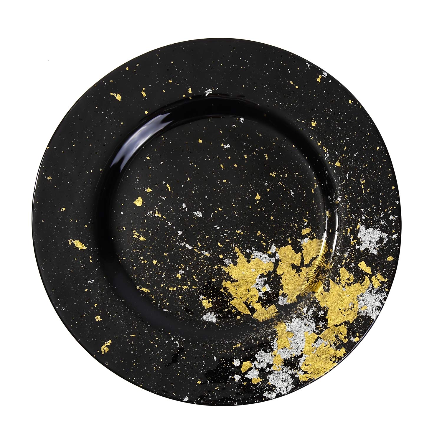 Assiette à dîner japonaise en verre Urushi Ø 31 cm, noir de jais avec feuille dorée, passe au lave-vaisselle