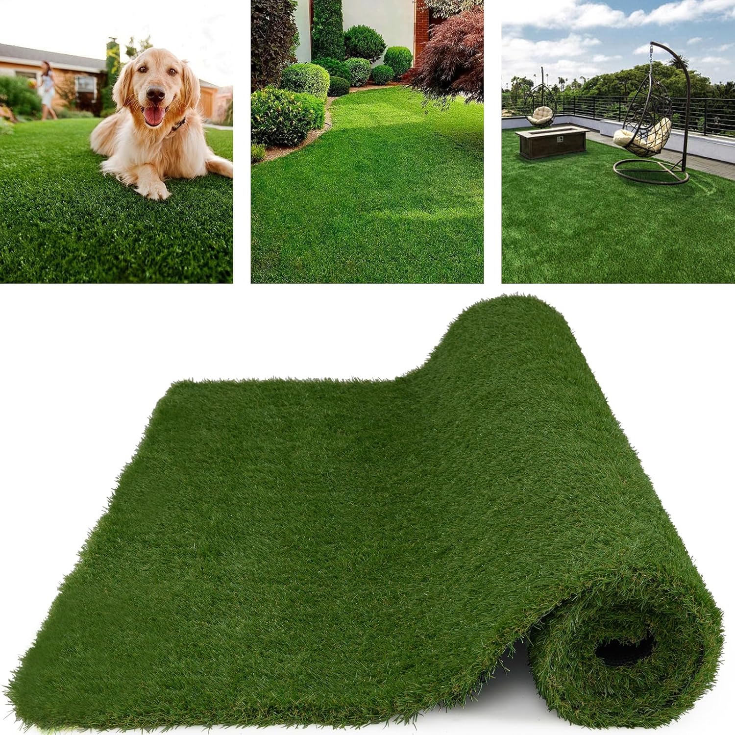 Giantex Artificial Grass Turf, 6 x 10 FT Indoor Outdoor Faux Grass Rug with Drainage Holes, 1.4" Thick Dog Grass Mat, Fake Grass Rug for Garden Lawn Landscape Patio Balcony Weddings Backdrop