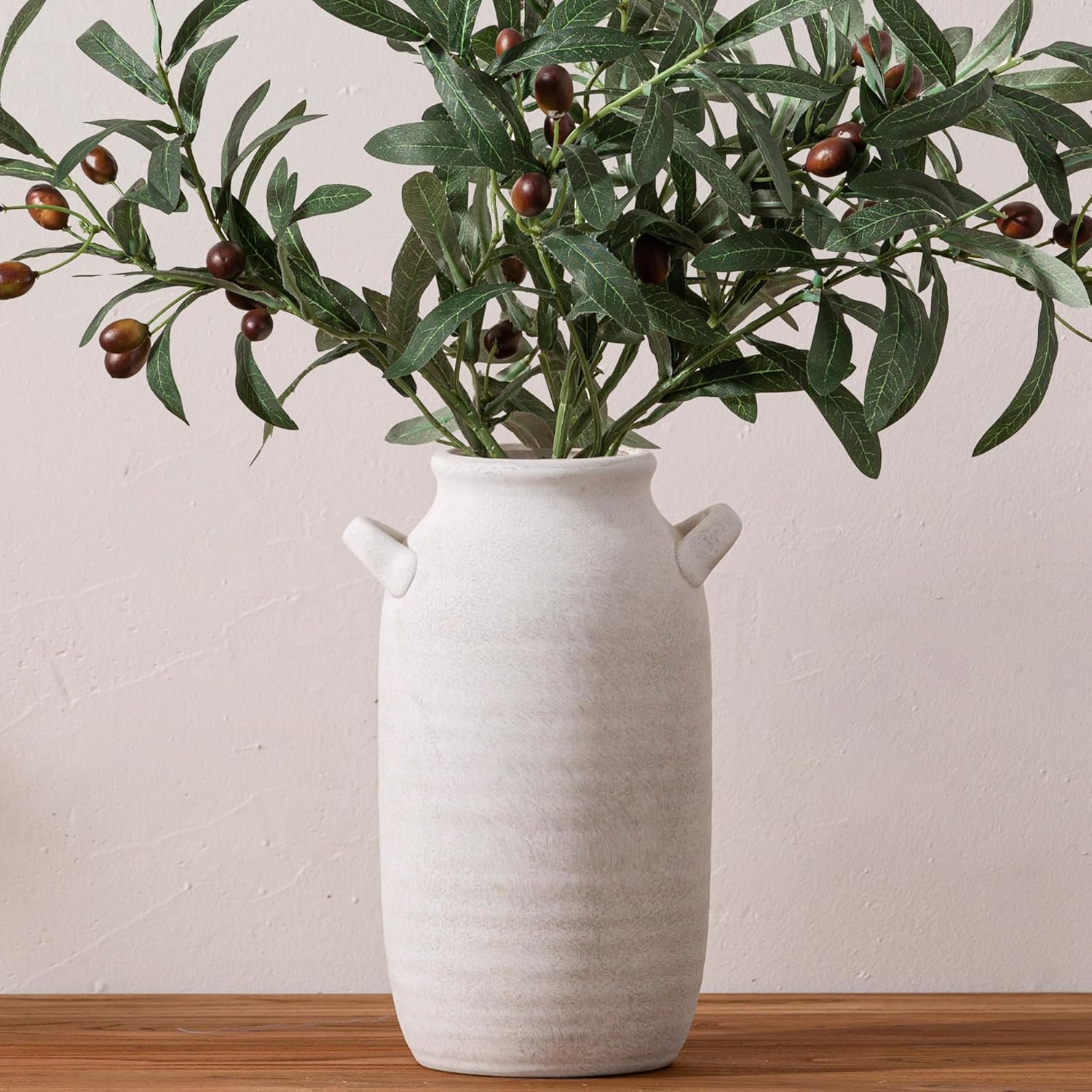 Large Flower Vase Home Decor - 12 inch Tall Ceramic Farmhouse Rustic Table Vases with Handle Living Room Decoration Decorative Rustic Pottery for Floor Kitchen Shelf Coffee Dining Desk Fireplace - Image 2