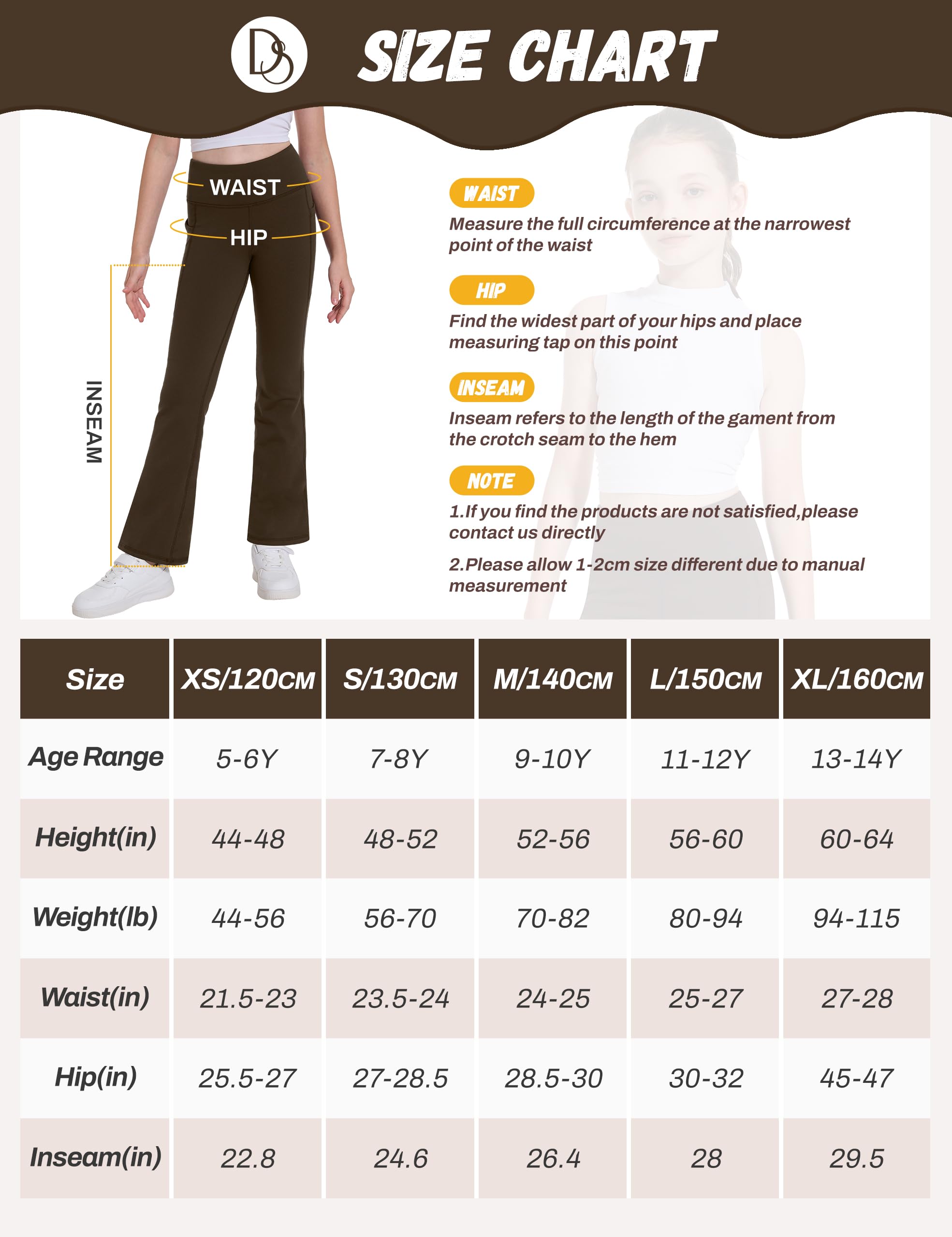 Desol Leggings termici a campana da ragazza con tasche, leggings termici da ragazza, pantaloni sportivi per bambini, ideali per ginnastica e jogging, cachi, 13-14 Anni