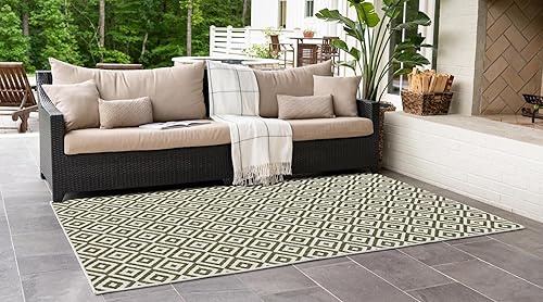 Miniatura 4 de Rugs.com Jill Zarin Outdoor Collection Alfombra  9 x 12 pies alfombra de tejido plano beige perfecta para salas de estar, comedores grandes y planos