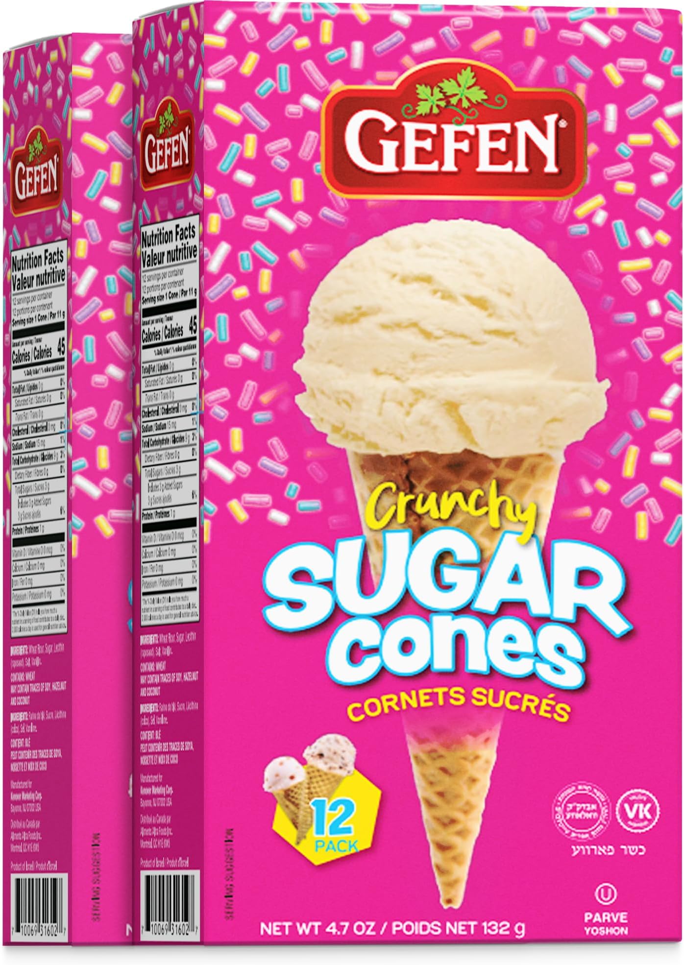 Gefen Sugar Cones (2 Pack = 24 Cones) | Crunchy & Delicious | Sweet Ice Cream Cones | Great for Parties
