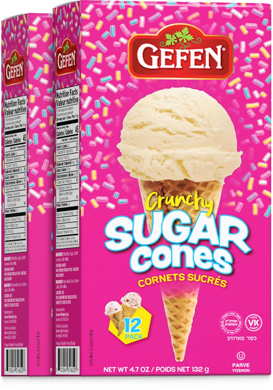 Gefen Sugar Cones (2 Pack = 24 Cones) Crunchy & Delicious