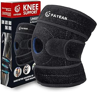 FAYEAN Knee Brace Support,Relieves ACL,LCL,MCL,Meniscus Tear,Arthritis,Open Patella Design Neoprene Adjustable Veclro,Breathable & Comfortable Black