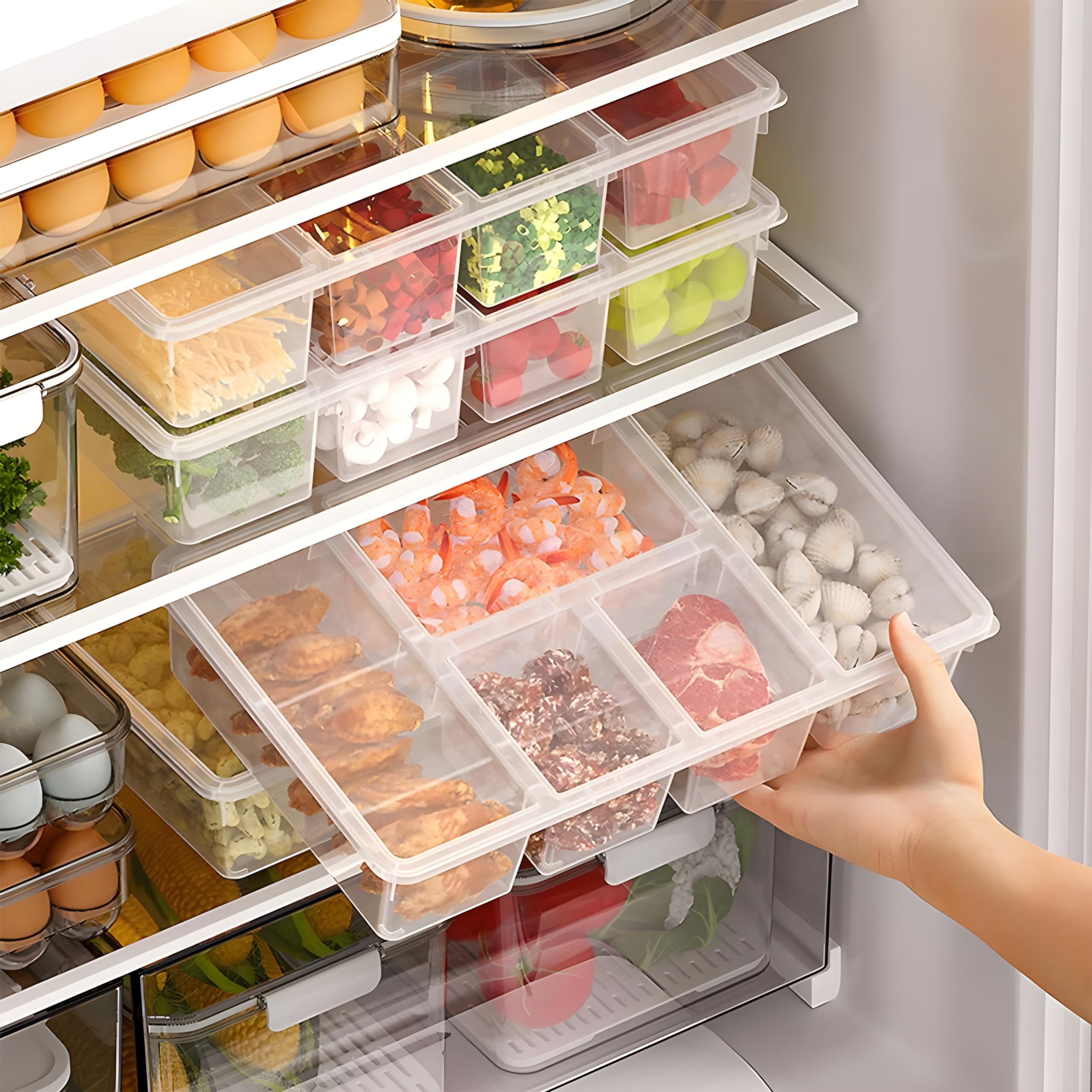 Homeor Plastic Air Tight BPA Free Fridge Storage Containers Set, 5 compartment Storage Jar Food & Multipurpose Fridge Oraginzer for Fresh Fruits, Vegetables, Meat, Fish (B0D478ZVGZ) Amazon Price History, Amazon Price Tracker