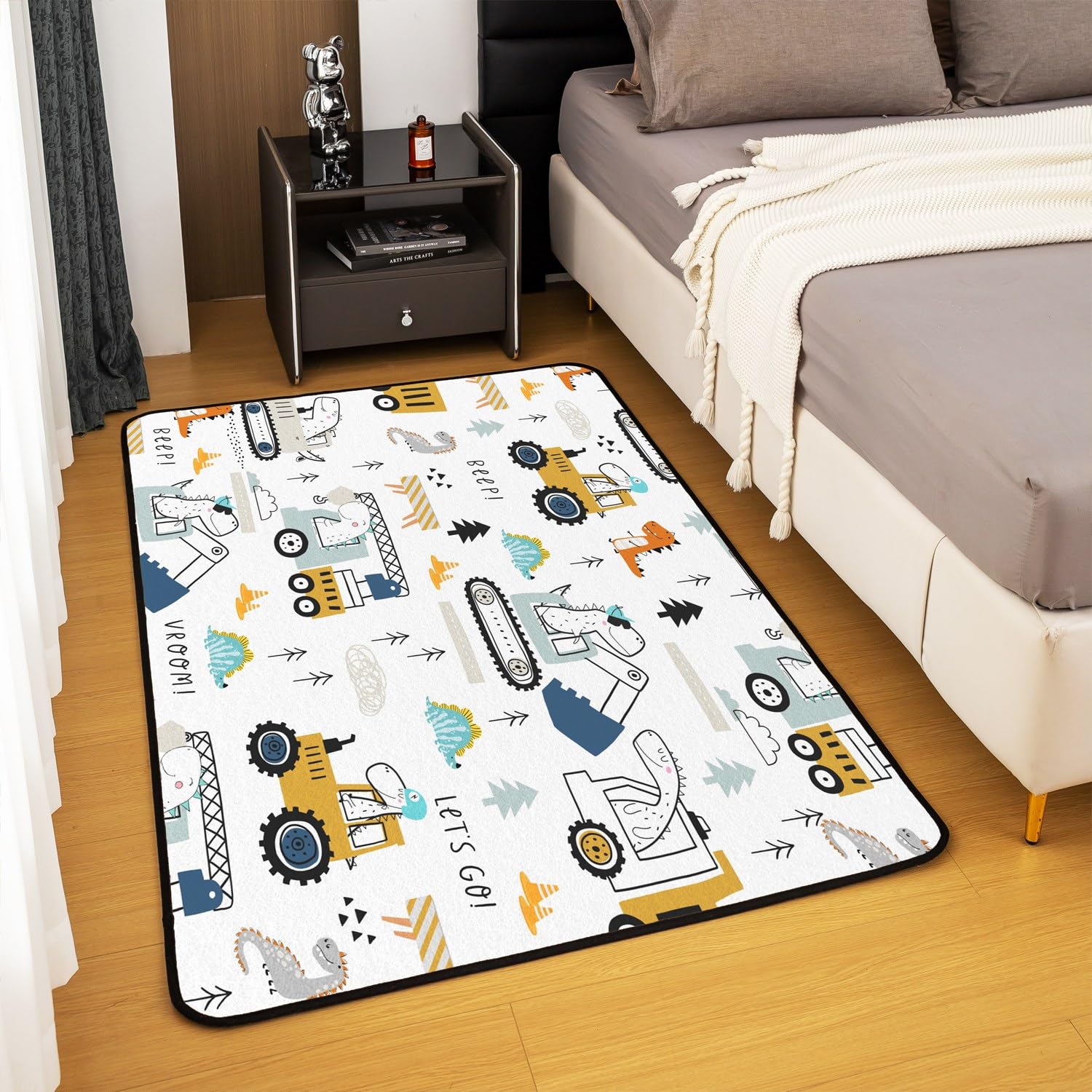 Tappeto da costruzione per soggiorno, camera da letto, attrezzature, camion, tappeto per bambini, ragazzi e ragazze, decorazione con dinosauri, set di tappeti decorativi con stampa digitale 3D, blu e