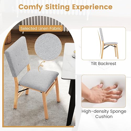 Miniatura 8 de Giantex Juego de 2 sillas de comedor plegables, sillas de cocina sin brazos con asiento acolchado y respaldo inclinable, patas de madera de goma,